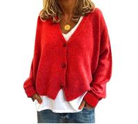 Cardigan à Col en V pour Femmes Cardigan Tricoté à Manches Chauve-souris Décontractée Automne Haut en Tricot rouge S