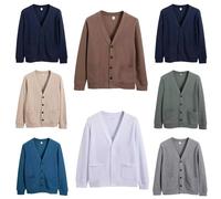 Cardigan à col en V pour homme - Cardigan à manches longues - Pull léger en tricot avec poches - Cardigan classique doux, café, L