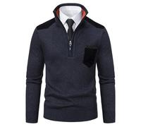 Cardigan à col montant en laine épaisse pour homme. Idéal pour l'hiver. Peut être associé à une chemise, convient pour le travail ou le week-end. Vert militaire, taille triple.,bleu Marine,Xl