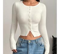 Cardigan à col rond unicolore, à simple boutonnage, à manches longues avec ourlet fendu, pour femmes, printemps/automne L,M,S,XSUnicoloreLaine peignée