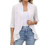 Cardigan à manches 3/4 pour femme - Veste bleu clair pour femme - Cardigan d'été long et léger - Manteau d'été - Manteau d'été à manches longues - Cardigan surdimensionné à manches longues, blanc, L