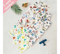 Cardigan à manches courtes imprimé dinosaure mignon et pantalon long, tenue d'intérieur décontractée ample et confortable, boîte surprise aveugle 1 manches courtes + 1 pantalon long 6Y,7Y,4Y,5YAnimal,