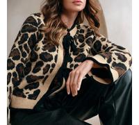 Cardigan à manches longues de style européen femme, imprimé léopard français avec nœud papillon, pour l'automne/hiver L,M,S,XLImprimé léopard,Motif texturéTricots