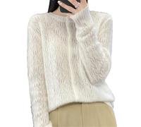 Cardigan à manches longues en laine pour femme avec col rond et ajouré, blanc, M