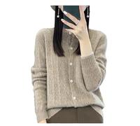 Cardigan à manches longues en laine pour femme avec col rond et ajouré, Marron et gris., S