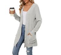 Cardigan À Manches Longues et Poches pour Femme, Veste De Transition d'automne Paresseuse, Cardigans Longs et Confortables, Vêtements D'Extérieur Légers, Manteau Gris Clair S