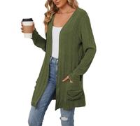 Cardigan À Manches Longues et Poches pour Femme, Veste De Transition d'automne Paresseuse, Doux et Confortable, Longs Cardigans, Vêtements D'Extérieur Légers, Manteau Dusters, Vert Armée, XXL