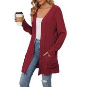 Cardigan À Manches Longues et Poches pour Femme, Veste De Transition d'automne Paresseuse, Doux et Confortable, Longs Cardigans, Vêtements D'Extérieur Légers, Manteau Plumeau, Rouge Vin, Taille
