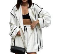Cardigan À Manches Longues Et Short À Taille Élastique Pour Femmes Ensemble De 2 Pièces Pour Sports De Plein Air Ensemble De Shorts De Fête Décontractés (Blanc,L)