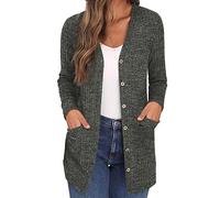 Cardigan à manches longues ouvert sur le devant pour femme - Vêtement d'extérieur en tricot côtelé léger avec poche, 1 A - Vert, S