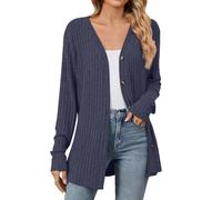 Cardigan à manches longues ouvert sur le devant pour femme - Vêtement d'extérieur en tricot côtelé léger avec poche, 1C-Bleu marine, XL