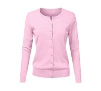 Cardigan à manches longues pour femme - Cardigan en tricot pour femme - Veste de sport en tricot - Veste d'extérieur pour femme - Col rond - Cardigan à manches longues, rose, XXL