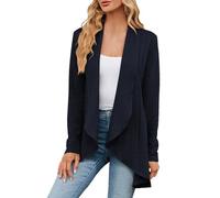 Cardigan à manches longues pour femme - Décontracté - Fin - Léger et doux - Manteau en tricot - Kimono - Haut élégant - Veste tricotée courte, O bleu marine, M