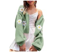Cardigan à Manches Longues pour Femmes, Pull à Manches Longues, Ouvert sur Le Devant, Court, tricoté à Fleurs, esthétique des années 90, vêtements de Retour à l'université Vestes Courtes pour Femmes