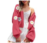 Cardigan à Manches Longues pour Femmes, Pull à Manches Longues, Ouvert sur Le Devant, Court, tricoté à Fleurs, esthétique des années 90, vêtements de Retour à l'université Vestes Courtes pour Femmes