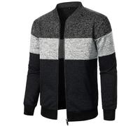 Cardigan à manches longues pour homme - Col montant - Pull en tricot - Bloc de couleurs - Patchwork - Pull d'hiver chaud - Doublure polaire - Pull de travail - Avec fermeture éclair, O gris., M