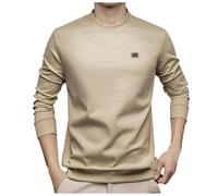 Cardigan à manches longues pour homme - Col rond décontracté - Pull léger - Structure en nid d'abeille - T-shirt tricoté solide avec poche - Veste de ski pour homme, kaki, L