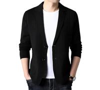 Cardigan à manches longues pour homme, coupe ajustée, style tricoté, décontracté, solide, confortable, Noir , L