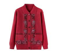 Cardigan À Revers avec Poches pour Femme Pull Épais et Chaud pour Femme D'Âge Moyen Costume De Vieille Dame Tricot Brodé pour Personne Âgée Vêtements pour Grand Mère Cadeaux pour Vieille Dam
