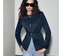 Cardigan ajusté à manches longues et ouverture devant, col rond, ourlet fendu, taille cintrée, fausses poches, boutons métalliques. Convient pour le bureau, le casual, l'élégance, le minimalisme, le l