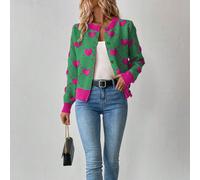 Cardigan ample à motif jacquard en forme de cœur, automne/hiver L,M,S,XLBlocs de couleur,Géométrique,Cœur,Fruits & légumes,Tout ImpriméTricots