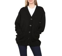 Cardigan ample en tricot doux avec 2 poches avant pour femme - Manches longues et col en V - 5 boutons, Noir , 52-54
