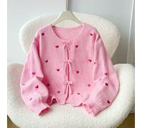 Cardigan ample et décontracté pour préadolescentes, col rond, manches longues, nœud papillon, motif cœur. Idéal pour la rentrée scolaire en automne/hiver 8Y,9Y,10Y,11Y,12YFruits & légumesTricots
