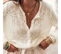 Cardigan ample tricoté pour femmes, transparent, manches longues, col rond, boutons devant, minimaliste élégant, élément de mode essentiel pour la garde-robe des femmes, blanc automne printemps L,M,S,