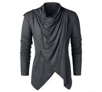 Cardigan asymétrique à manches longues et col châle ouvert sur le devant - Design unique de chevauchement - Haut tendance pour homme M-2XL (gris, XL)