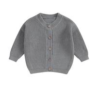Cardigan Bébé Unisexe Gilet Tricoté à Manches Longues Pull Manteau Chaud avec Boutons Veste Chandail Automne/Hiver pour Nouveau-né Fille Garçon (Gris, 3-6 Mois)
