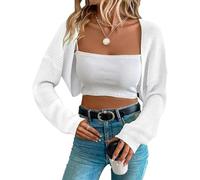 Cardigan Blanc pour Femme, boléro, Pull Ouvert sur Le Devant, Tendance, Manches Longues, tricoté