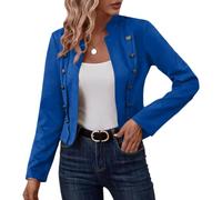 Cardigan Blazer Court Femme Rétro Chic et Elegant Veste Femme Mi Saison d’Affaires Classique Décontractés Blouson Blazer Automne pour Affaires et Travail Quotidien, Bleu, L