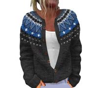Cardigan bohème ouvert sur le devant pour femme - Pull à imprimé floral mignon - Col rond boutonné - Tendance - Automne, 1E-Gris foncé, L