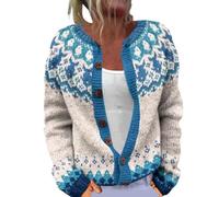 Cardigan bohème ouvert sur le devant pour femme - Pull à imprimé floral mignon - Col rond boutonné - Tendance - Automne, 1D - Blanc, S