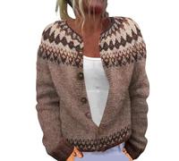 Cardigan bohème ouvert sur le devant pour femme - Pull à imprimé floral mignon - Col rond boutonné - Tendance - Automne, 1F-Café, M