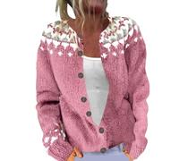 Cardigan bohème ouvert sur le devant pour femme - Pull à imprimé floral mignon - Col rond boutonné - Tendance - Automne, 1F-Rose, 4XL