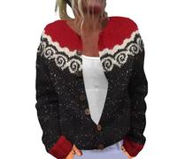 Cardigan bohème ouvert sur le devant pour femme - Pull à imprimé floral mignon - Col rond boutonné - Tendance - Automne, 1A-Noir, L