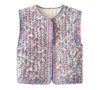 Cardigan Boho à fleurs pour femmes, gilet à motif floral rétro ethnique, veste cardigan ouverte sans manches sur le devant, haut court coton, veste gilet de style national pour dames