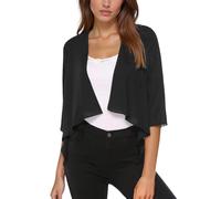 Cardigan Boléro Court Femme à Manches 3/4 Col en V Ouvert sur Le Devant Veste Grande Taille Couleur Unie Transparent Ourlet Irrégulier Chic Elegant Pas Cher Manteau de Fête Plage Vacances Quotidienne