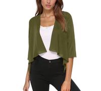 Cardigan Boléro Court Femme à Manches 3/4 Col en V Ouvert sur Le Devant Veste Grande Taille Couleur Unie Transparent Ourlet Irrégulier Chic Elegant Pas Cher Manteau de Fête Plage Vacances Quotidienne