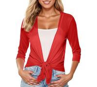 Cardigan Boléro Court Femme en Mousseline de Soie Gilet 3/4 Manches Chic et Elégant Couleur Unie Décontractés Pas Cher Veste Grande Taille Transparent pour Mariage Plage Voyage Vacances Quotidienne