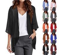 Cardigan Boléro Court Femme en Mousseline de Soie Gilet à Manches Évasées 3/4 Boléro Veste Elégant Châle Chic pour Robe Bretelle Mariage