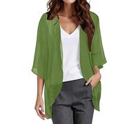 Cardigan Boléro Femme été à Manches 3/4 Chic et élégant Veste Grande Taille Ouvert sur Le Devant Basique Transparent Léger Fluide Décontractés Pas Cher Manteau pour Plage Vacances Quotidienne