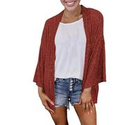Cardigan Boléro Long Femme en Mousseline - Bolero Pulls Cardigan Femme Plage Beachwear Top Cérémonie Cardigan Kimono en Mousseline Blouse Gilet à Manches Mi-Longues Soirée Fête Décontracté