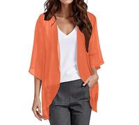 Cardigan Boléro Long Femme en Mousseline D'été Haut à Manches 3/4 Gilet Chic et Élégant Châle Décontracté Léger Open Front Cover Up Soirée Mariage Plage Beachwear Top