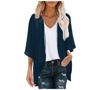 Cardigan Boléro Long Femme en Mousseline D'été Haut à Manches 3/4 Gilet Chic et Élégant Châle Décontracté Léger Open Front Cover Up Soirée Mariage Plage Beachwear Top