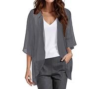Cardigan Boléro Long Femme en Mousseline D'été Haut à Manches 3/4 Gilet Chic et Élégant Châle Décontracté Léger Open Front Cover Up Soirée Mariage Plage Beachwear Top