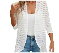 Cardigan Boléro Long Femme - Veste Légère à Manches 3/4 Brodé Ajouré au Crochet Décontracté pour Robe T Shirt Soirée Cérémonie