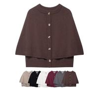Cardigan cape en tricot court pour femme - Col rond boutonné - Pull châle tendance pour l'automne - Esthétique décontractée, marron, L