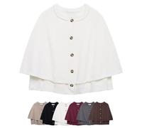 Cardigan cape en tricot court pour femme - Col rond boutonné - Pull châle tendance pour l'automne - Esthétique décontractée, blanc, L